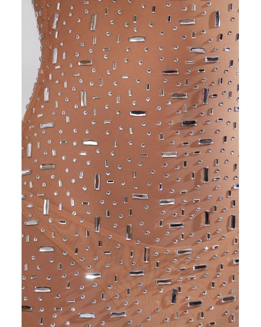 Oh Polly Natural Sheer Embellished Scoop Neck Evening Gown