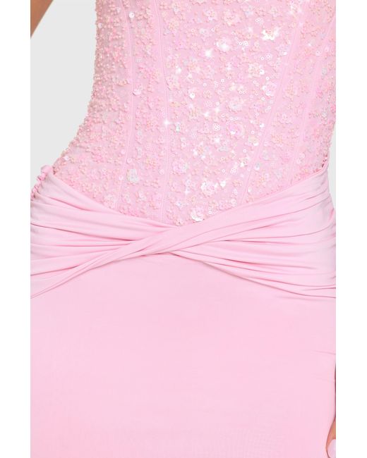 Oh Polly Pink Embellished Corset Mini Dress