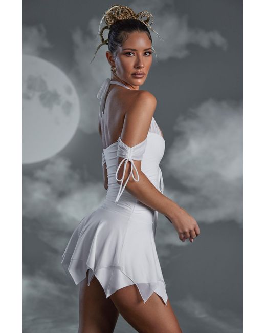Oh Polly White Lace Up Halter Neck Mini Dress