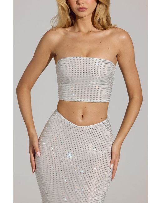 Oh Polly White Embellished Strap-Back Bandeau Top