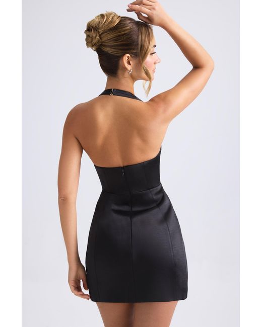 Oh Polly Black Halterneck Structured Tulip Mini Dress