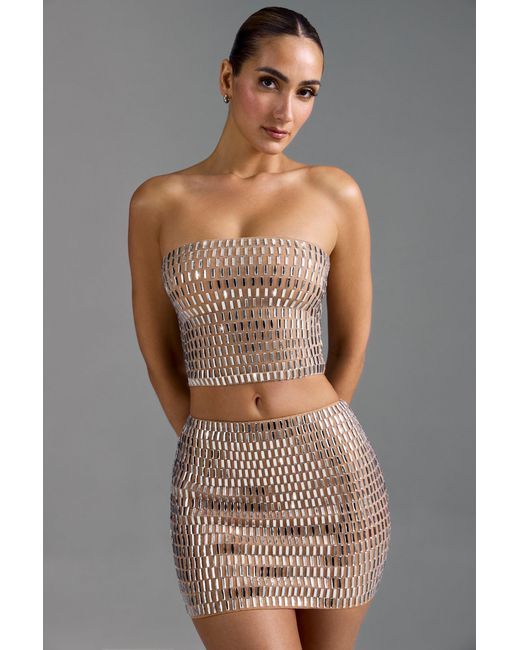 Oh Polly Natural Embellished Low-Rise Micro Mini Skirt