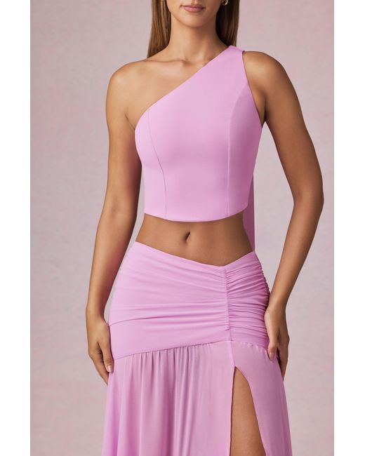 Oh Polly Pink Scarf-Detail One-Shoulder Top