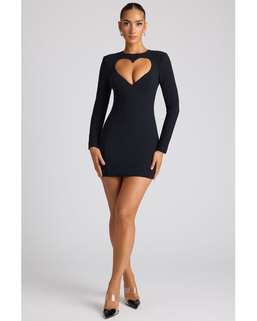 Oh Polly Black Heart Cut Out Long Sleeve Mini Dress