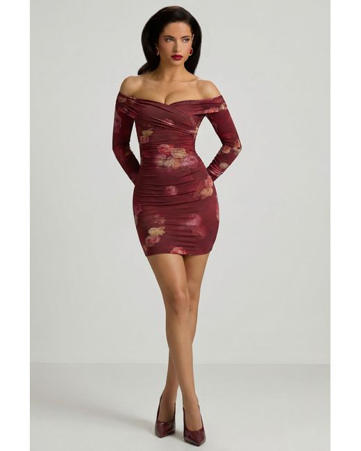 Oh Polly Multicolor Off-Shoulder Ruched Bodycon Mini Dress