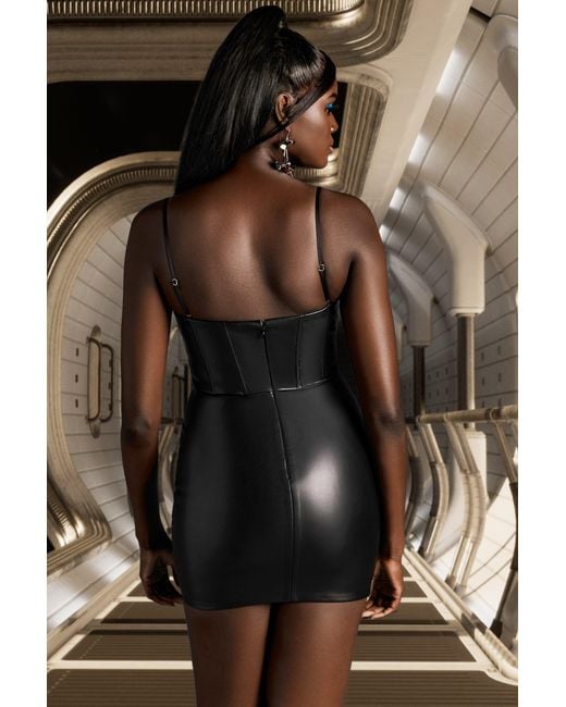 Oh Polly Brown Faux Leather Corset Mini Dress