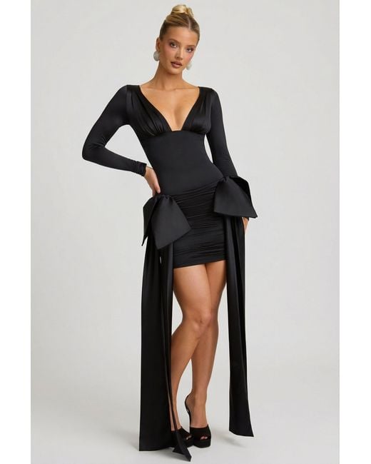 Oh Polly Black Bow-Detail Ruched Mini Dress