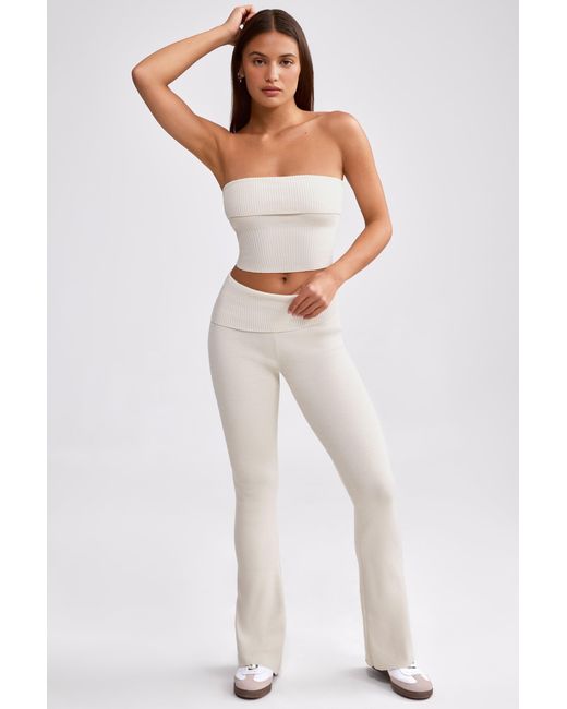 BO+TEE White Chunky Knit Foldover Kick Flare Trousers