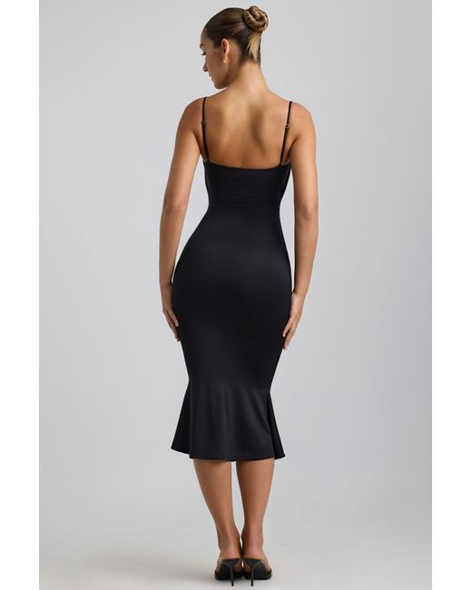 Oh Polly Black Slinky Jersey Ruched Cut-Out Midaxi Dress