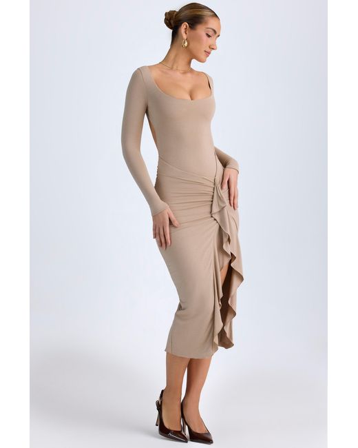 Oh Polly Natural Modal Ruffled Midaxi Dress