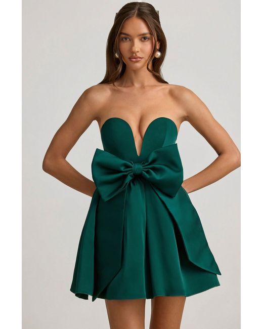 Oh Polly Green Bow-Detail Corset Mini Dress