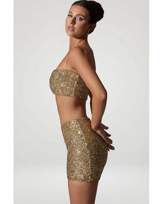 Oh Polly Metallic Embellished Mid-Rise Mini Skirt