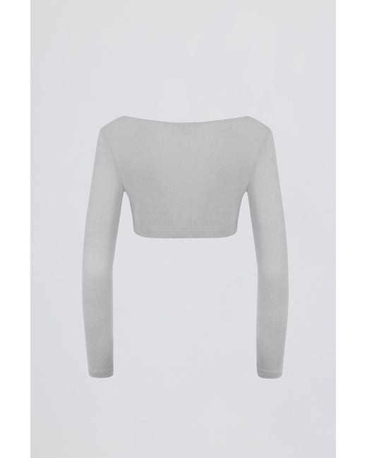 BO+TEE Gray Brushed Jersey V-Neck Crop Top