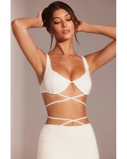 Oh Polly White Embellished Underwired Strappy Crop Top