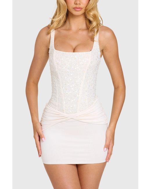Oh Polly White Embellished Corset Mini Dress