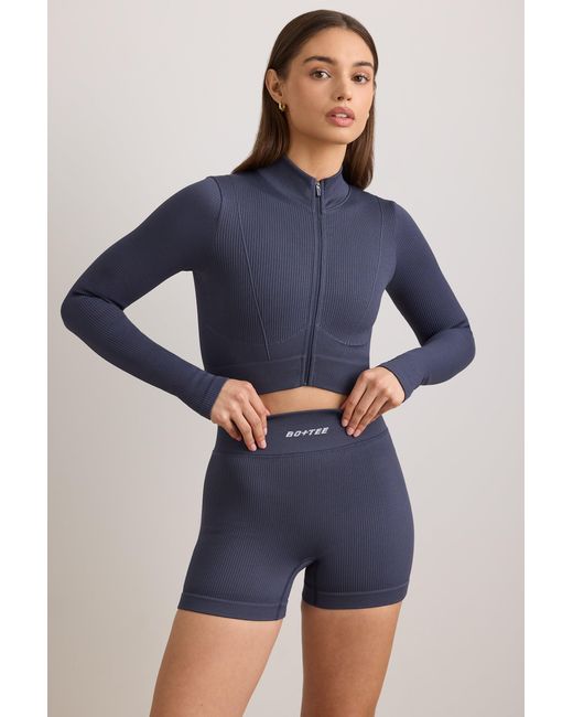 BO+TEE Blue Flexirib Zip-Up Cropped Jacket