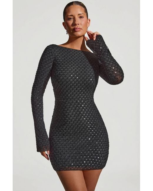 Oh Polly Black Embellished Open-Back A-Line Mini Dress