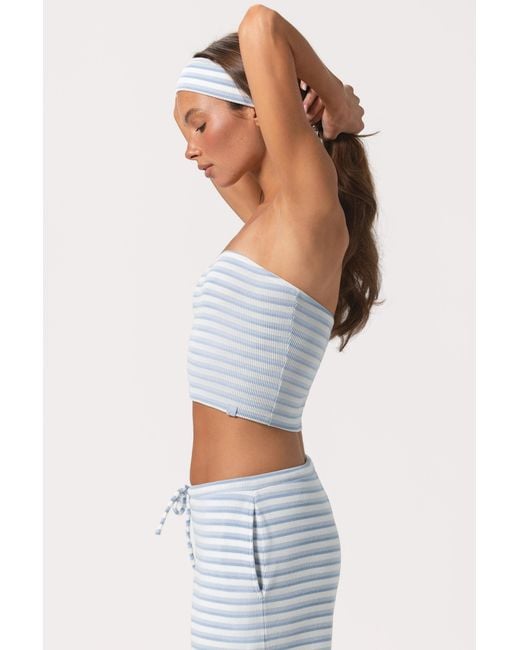 BO+TEE Blue Ribbed Jersey Bandeau Top