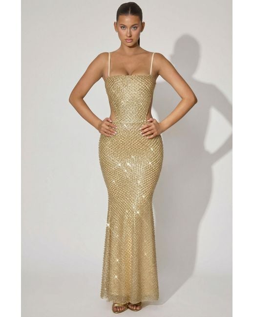 Oh Polly Metallic Embellished Cut-Out Gown