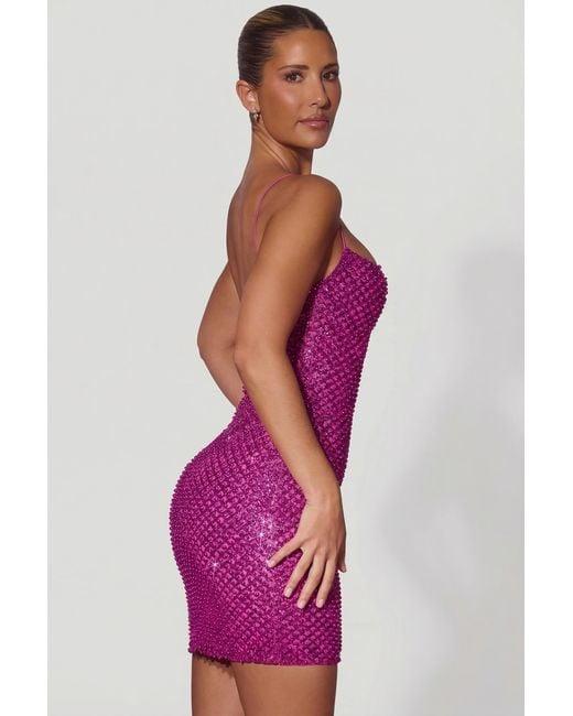 Oh Polly Pink Embellished Sweetheart-Neck Mini Dress
