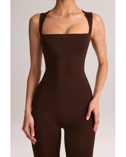 Oh Polly Brown Modal Square-Neck Bodycon Capri Jumpsuit