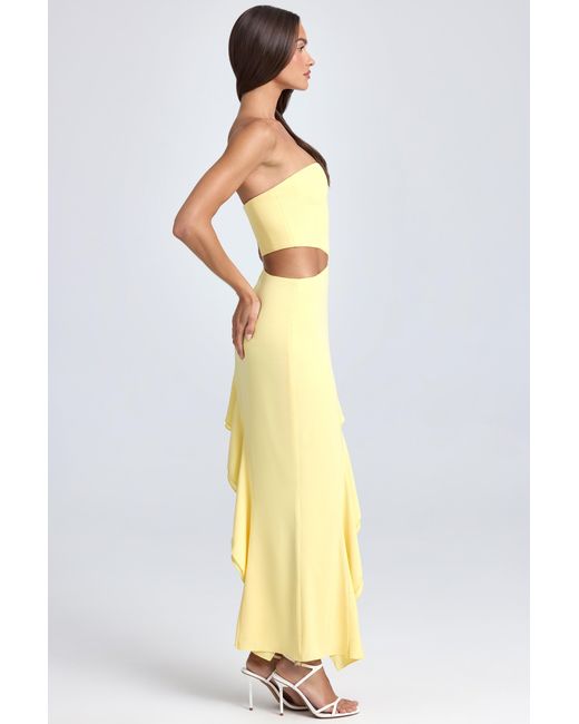 Oh Polly Yellow Bandeau Cut-Out Ruffle-Trim Maxi Dress