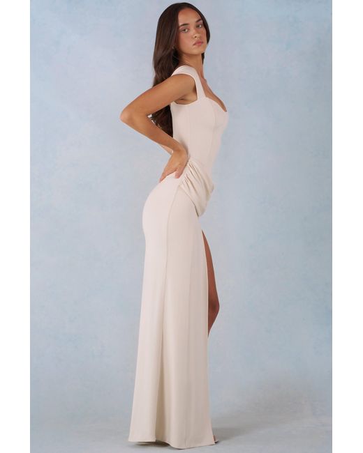 Oh Polly White Modal Sweetheart-Neck Cowl-Waist Maxi Dress