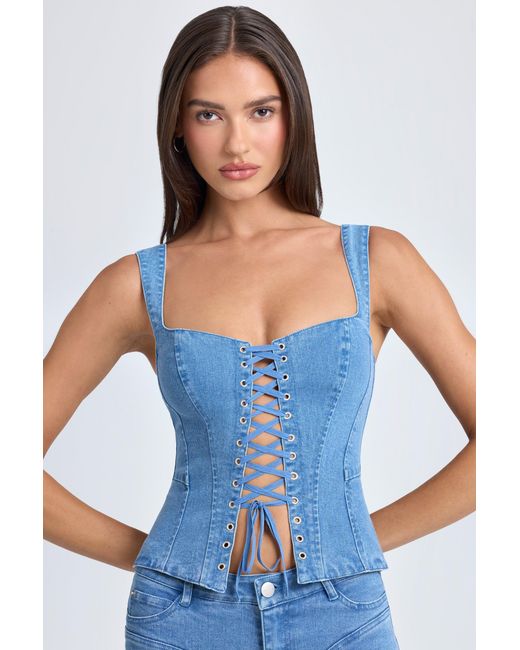 Women's Blue Lace-Up Corset Top