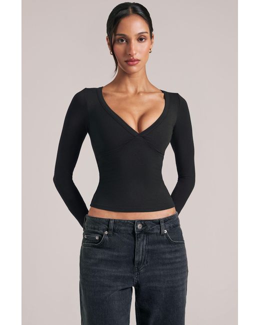 Oh Polly Black V-Neck Long-Sleeve Top