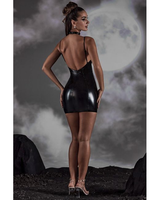 Oh Polly Black Vinyl Backless Mini Dress