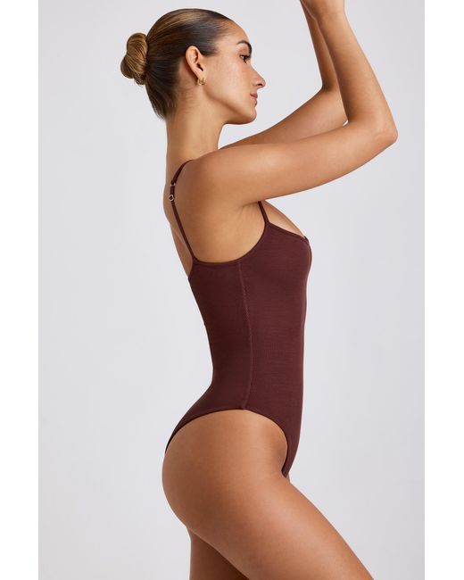 Oh Polly Brown Ribbed Modal Square Neck Bodysuit