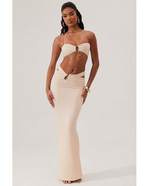 Oh Polly White Ruched Waist Hardware Detail Maxi Skirt