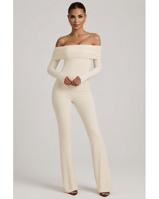 Oh Polly White Modal Off-Shoulder Ruched Jumpsuit