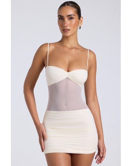 Oh Polly White Sheer Panelled Ruched Mini Dress