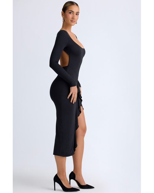 Oh Polly Black Modal Ruffled Midaxi Dress