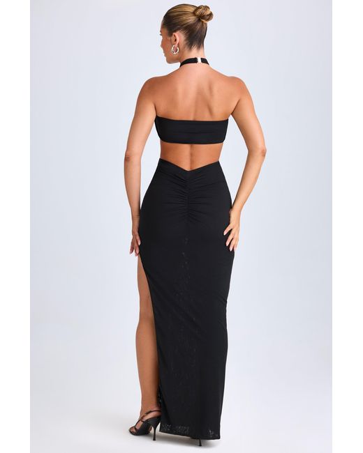Oh Polly Black Hardware Detail Cut-Out Halterneck Maxi Dress