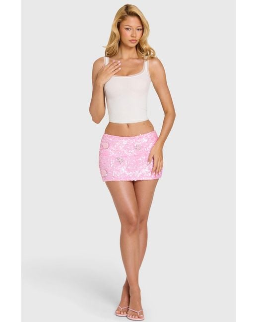 Women's Pink Embellished Mini Skirt