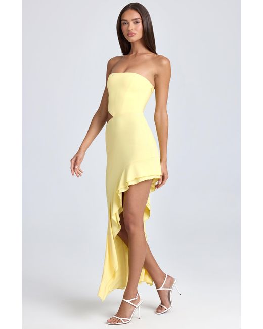 Oh Polly Yellow Bandeau Cut-Out Ruffle-Trim Maxi Dress