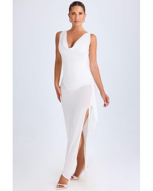Oh Polly White Ruffle-Trim Cowl-Neck Midaxi Dress