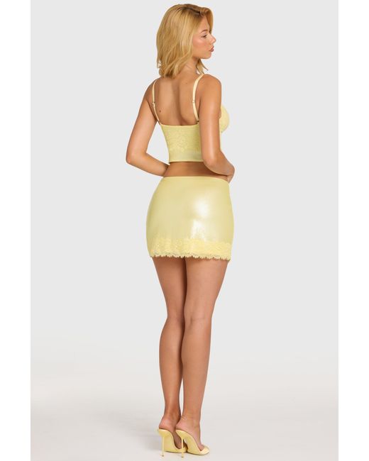 Oh Polly Yellow Sequin Lace Mid-Rise Mini Skirt