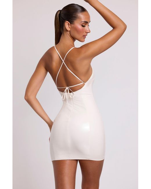 Oh Polly White Vinyl Tie Back Scoop Neck Mini Dress