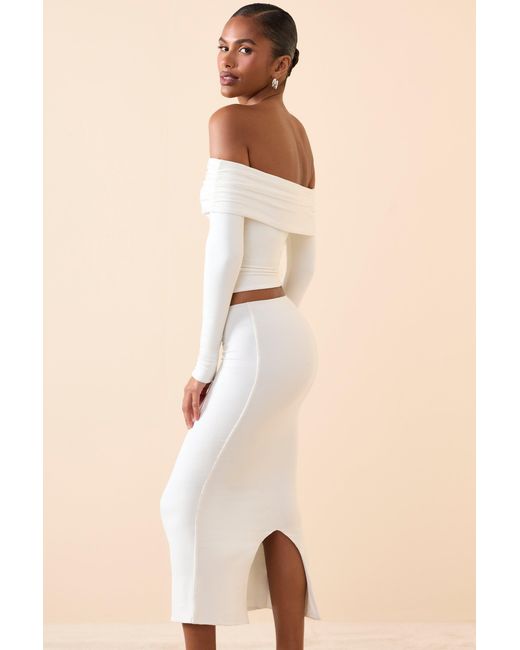 Oh Polly White Modal Mid-Rise Midaxi Skirt