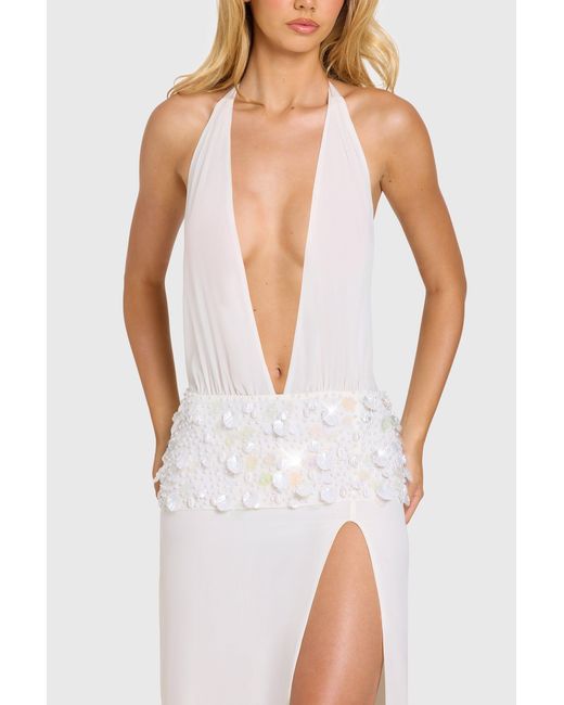 Oh Polly White Embellished Waist Maxi Dress