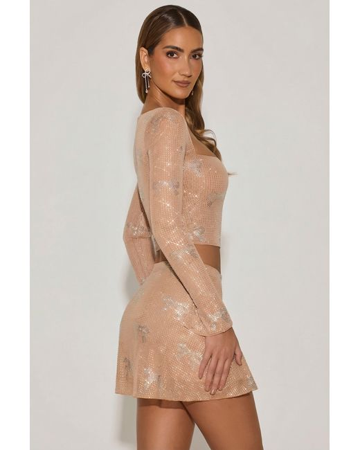 Oh Polly Natural Embellished Bow-Detail Top