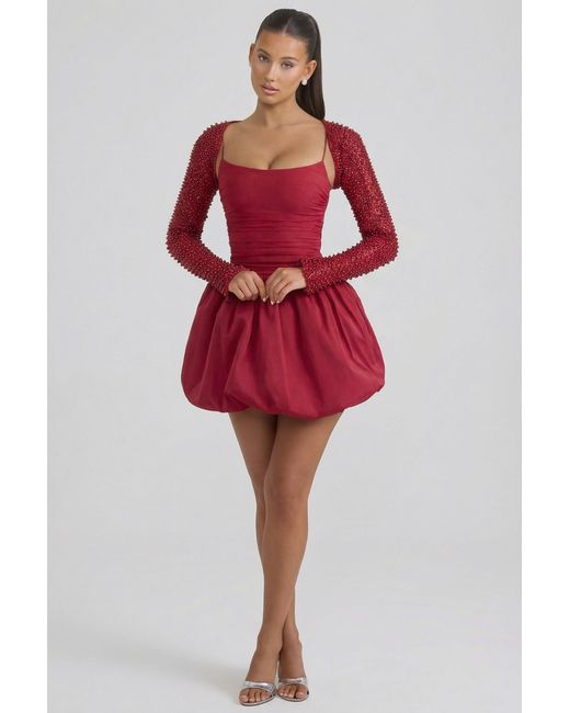 Oh Polly Red Embellished Bubble Hem Mini Dress
