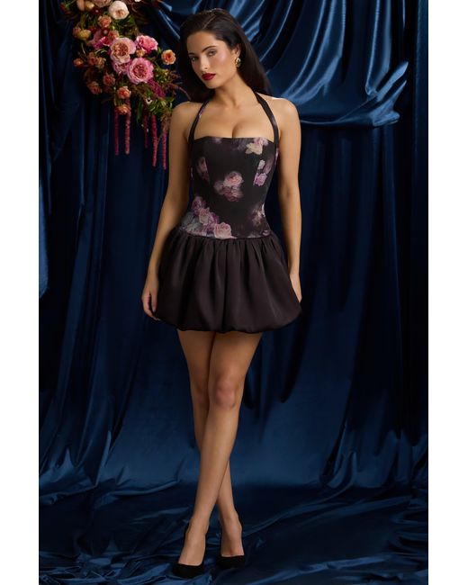 Oh Polly Multicolor Halterneck Lace-Up Bubble Hem Mini Dress