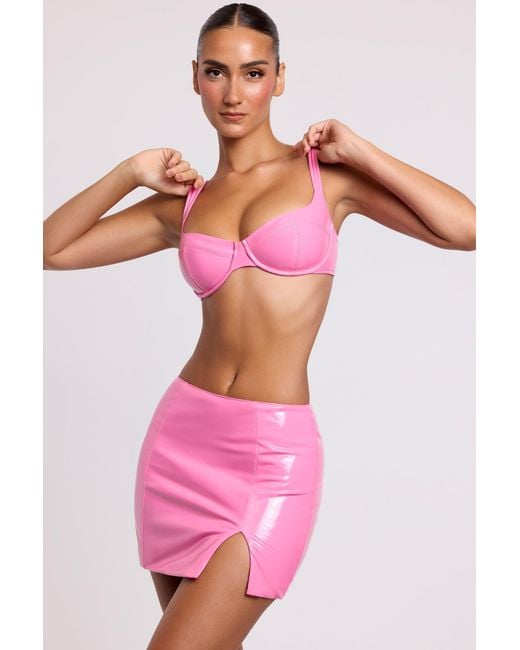 Oh Polly Pink Vinyl Thigh Split Micro Mini Skirt