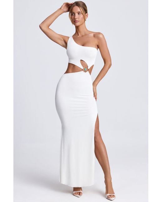 Oh Polly White Hardware Detail One-Shoulder Maxi Dress
