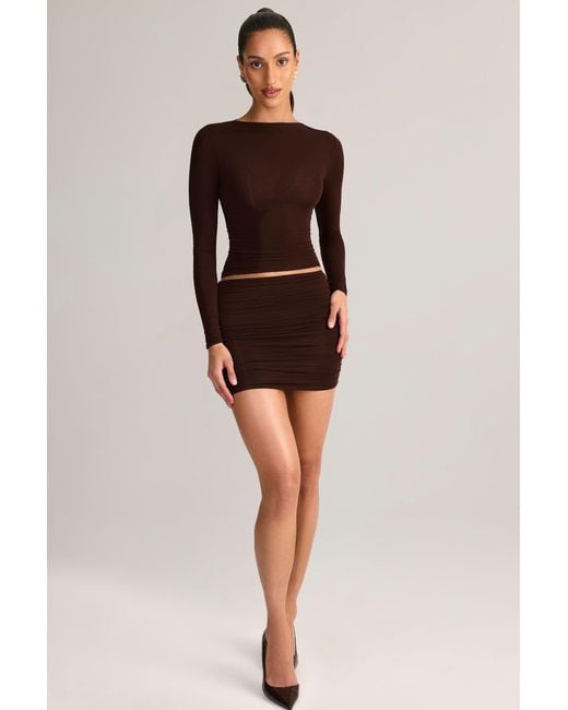 Oh Polly Brown Modal Ruched Mid-Rise Mini Skirt