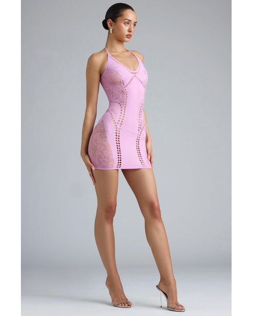 Oh Polly Pink Embellished Halterneck Mini Dress